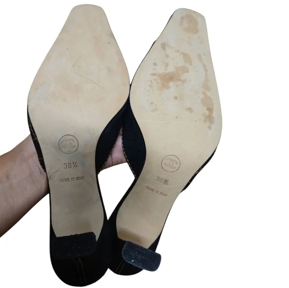 Chanel Black Quilted Fabric Mules Size 38.5 - Picture 6 of 10